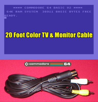 20Ft Color AV TV & Monitor Composite Cable for Commodore C116 16 Plus/4 Computer