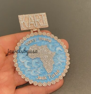 Pre-owned Nsg Custom Name Enamel Big Disk Engrave Pendant Real Moissanite Free Stud 925 Silver In White