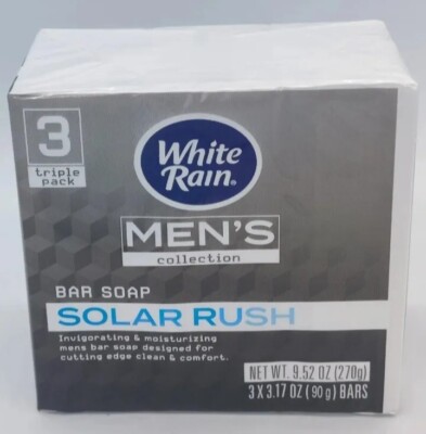 NEW! WHITE RAIN MEN'S (Triple-Pack) 3.17 Oz (90g) Bars  SOLAR RUSH  Bar Soap .