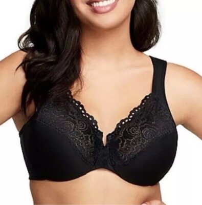 Glamorise Low Cut WonderWire Lace Bra 1240 Black New Size 34F