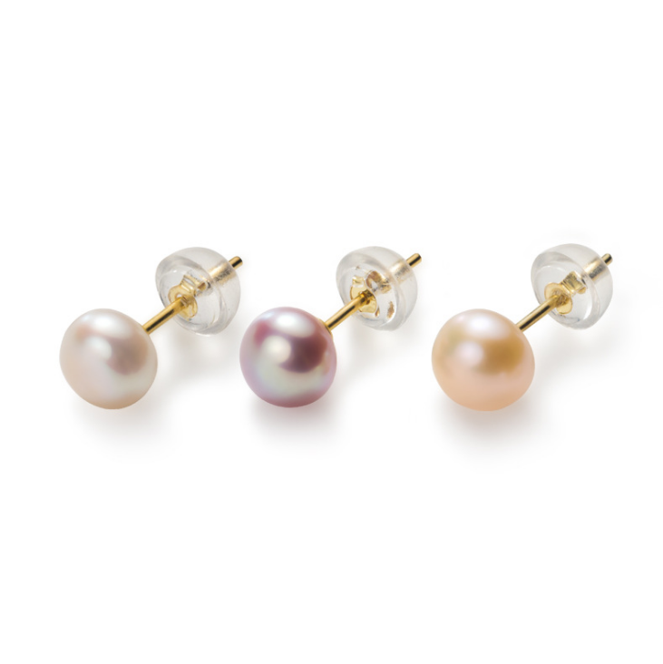 14K Gold Freshwater Cultured Pearl Button Stud Earrings 925 Sterling Silver Set