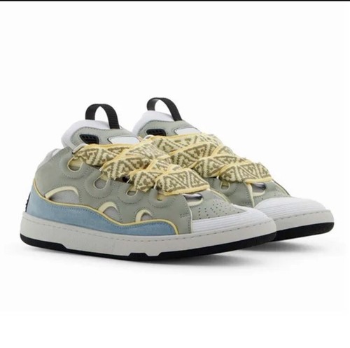 【関税込み】Lanvin ホワイト＆グレー Curb レザースニーカー Lanvin White & Gray Leather Curb Sneakers Lanvin