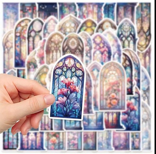 10pcs Stained Glass Church Window Stickers. Scrapbooking, Journaling, Crafts-