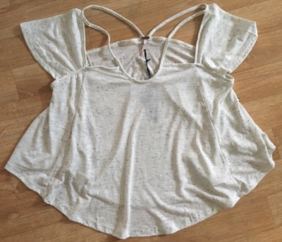 POOF Small S Light Gray Burnout Strappy Sleeve Flowy Blouse Top Shirt UNIQUE!
