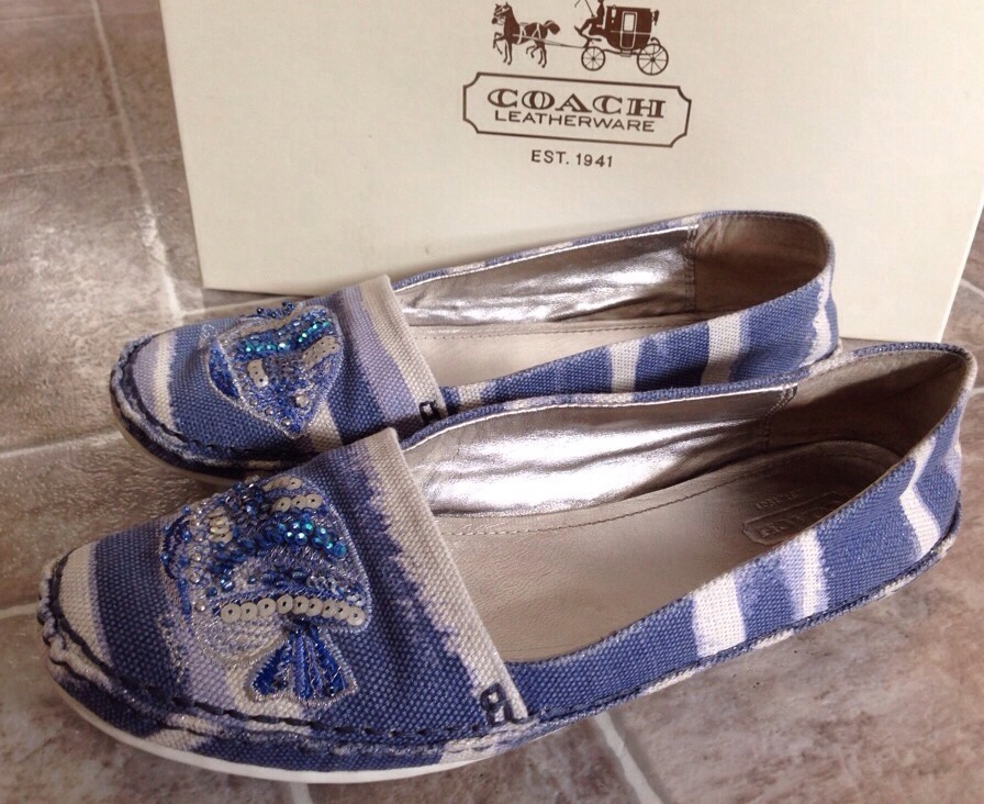 Coach Rorie Navy Canvas Espadrilles Womens Shoes Size 8.5 B *EUC*