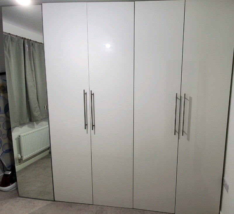 X3 Ikea Pax Wardrobes Cupboards White Glossy Mirror