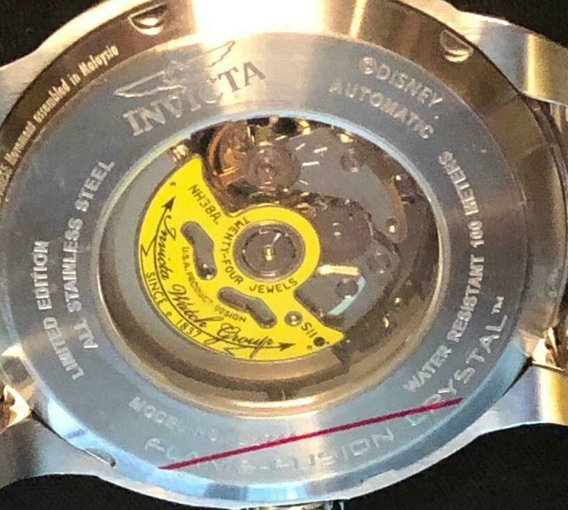 Pre-owned Invicta Disney Mickey 22744 "open Heart" Silver/rose Auto 50mm Men's W/dive Case