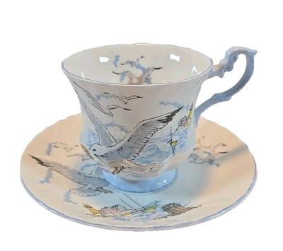 Queen's Rosina Fine Bone China Seagull Cup & Saucer, English Sea Beach Birds