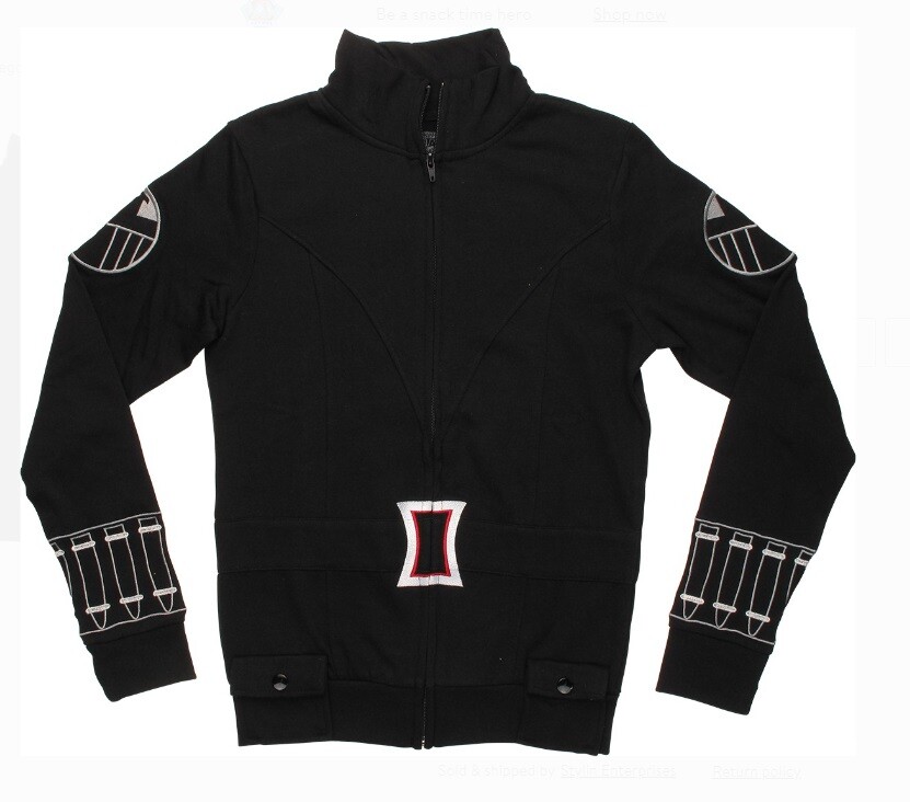 Marvel Black Widow HER UNIVERSE Black Zip-Up Sweatshirt Officially Licensed 