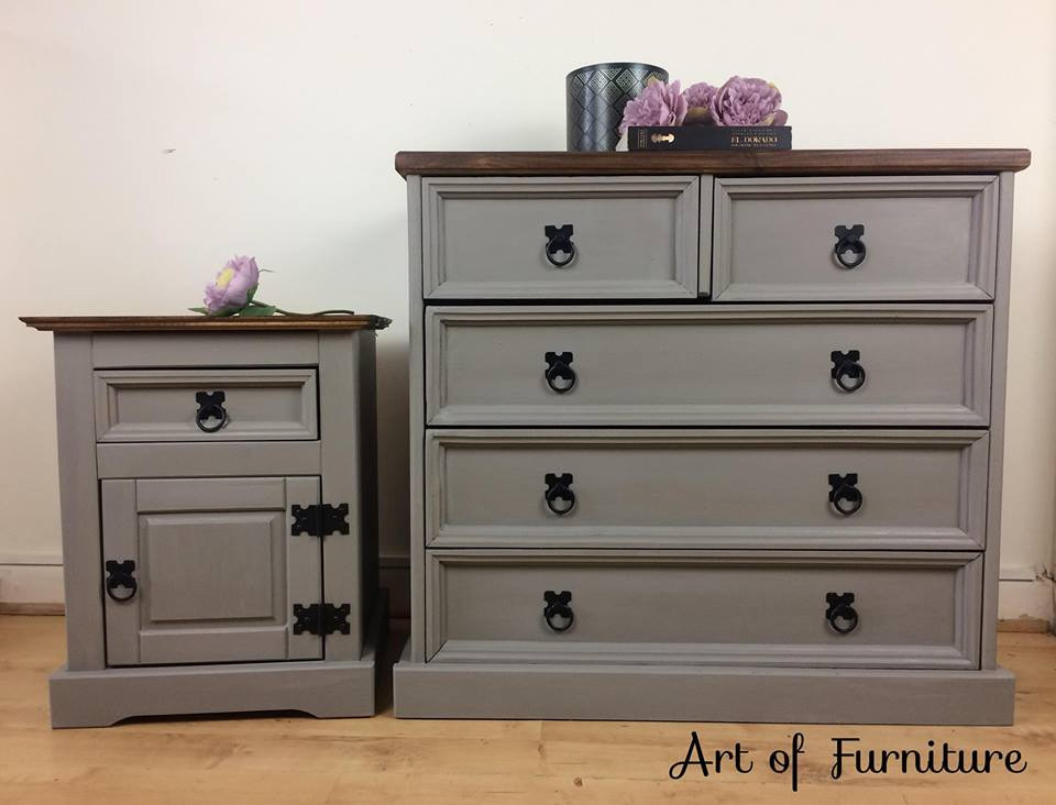 Mexican Pine Chest of Drawers & bedside table hand painted in ANNIE