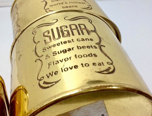 CANISTERS Brass Set Of 3 Sugar Coffee Tea Round Square Oval