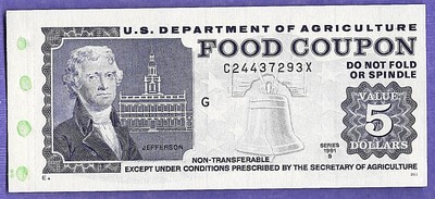 FOOD STAMP COUPON  GEM UNC ONE 1991 B $5.00 C24437293X  MONTH G