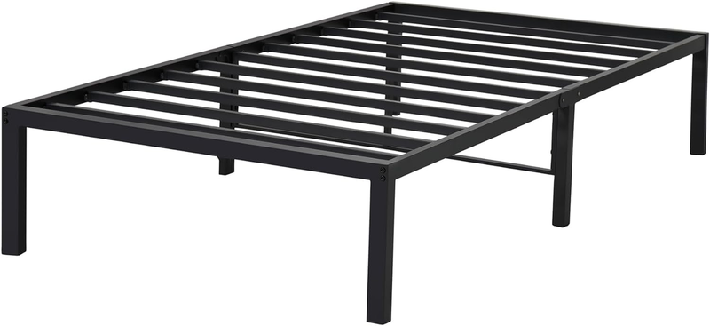 14 Inch Metal Platform Bed Frame, Steel Slat Anti-Slip with Center Support, Stee