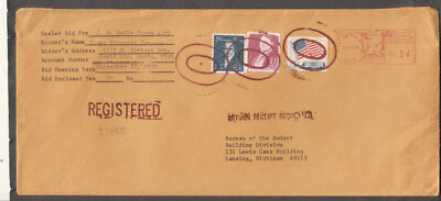 1970 registered return receipt req stamps & meter cover Sault Sainte Marie MI