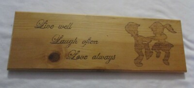 Wooden Wall Plaque-Handmade-Wood burned-''Live well,Laugh often,Love always.''.