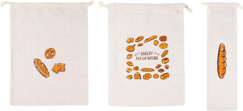 3 Pack Organic Reusable Drawstring Airtight Linen Bread Bags for Homemade Bread,