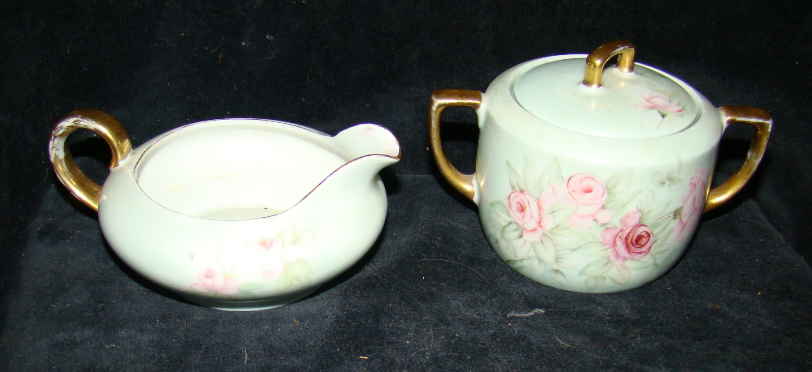 Antique CREAMER & SUGAR BOWL O & E G Royal Austria M Z Hand Painted Roses Floral