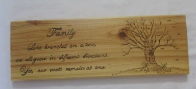 Plaque Sign-Wood-Handmade-Wood burned ''Family-Like branches on a tree...''