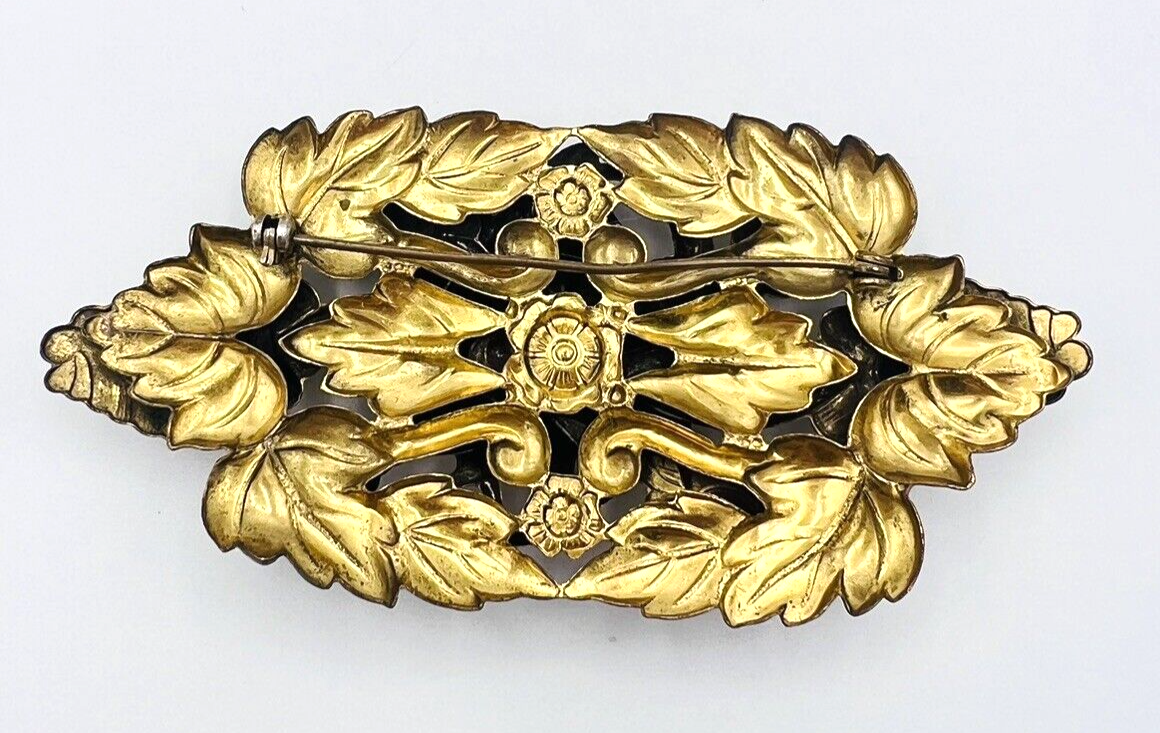 Vintage Art Nouveau Brass Repoussé Flower Brooch Pin