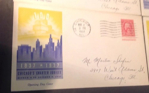 4 First Day Issue Cover Cache 1937 Chicago's Charter Jubilee Stamps Postage
