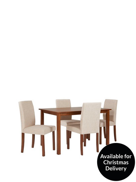 Brand New Primo 120 cm Dining Table + 4 Fabric chairs cream/ Walnut