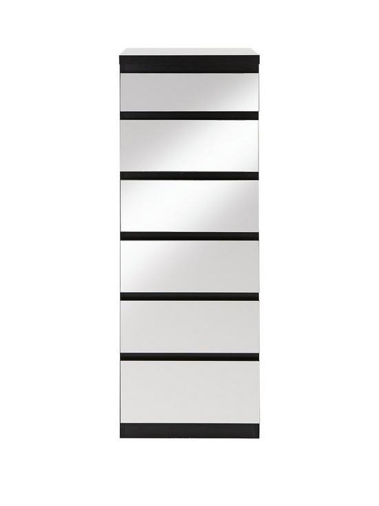 Brand New Boxed Prague Mirror Narrow Chest Of 6 Drawers Black