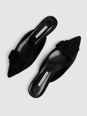 Pre-owned Manolo Blahnik - 10mm Maysale Suede Mules - Black