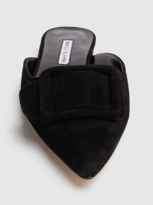 Pre-owned Manolo Blahnik - 10mm Maysale Suede Mules - Black