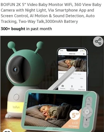 BOIFUN 5" Baby6T Baby Monitor, 2K WiFi Baby Camera Via Screen & App Control NIB