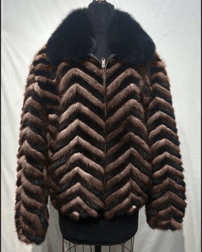 Pre-owned Handmade Man's Real Mink Fur Golden Black Zic Zac Design Jacket Coat All Sizes Pre Sale