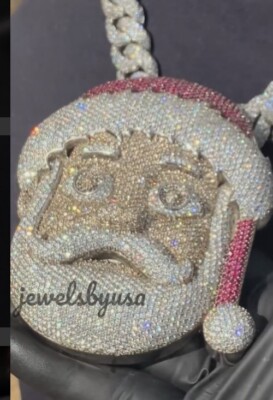 Pre-owned Nsg Big 3d Santa Face 5.10ct Color Cubic Zirconia Men's Fancy Pendant 925 Silver In White
