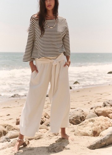 Комплект Free People Cape Azul с вырезом лодочкой и эластичным поясом, галстук в полоску цвета слоновой кости, Комбинированный XS NWT