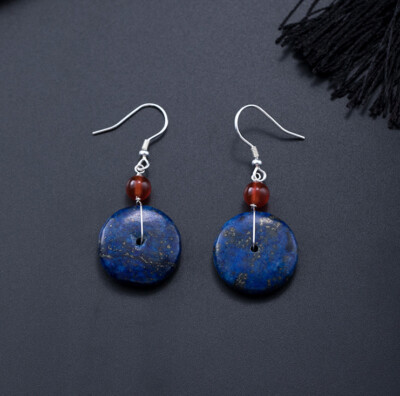 I04 Ohrring Scheibe aus blauem Lapislazuli Stein der Freundschaft Silber 925 