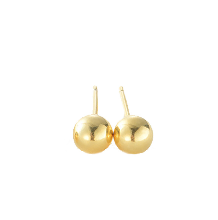 14K Gold Plated 925 Sterling Silver Round Polish Ball Stud Earrings Gift H8