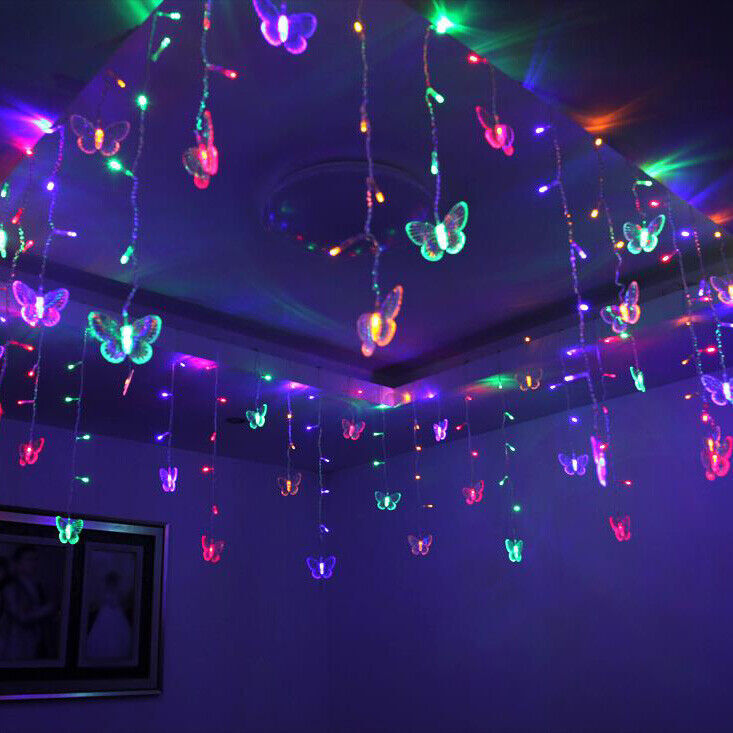 Butterfly 96 LED Fairy String Curtain Lights Lamp Christmas Party Wedding Decor