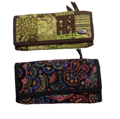 Donna Sharp Quilted Wallet Set of 2 Green Patchwork and Black Paisley  Pattern | eBay