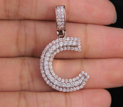 Pre-owned Nsg Men's 3.10 Ct Tester Passing Moissanite Personalise Initial Pendant 925 Silver In White