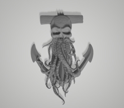 3d Model Stl File for CNC Router Laser and 3D Skull Octopus Anchor Model