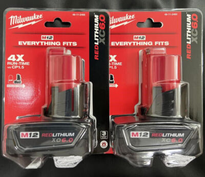 2 Pack Milwaukee 48-11-2460 M12 REDLITHIUM 6.0 Compact Battery Genuine