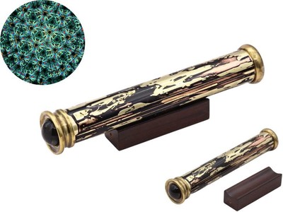 RII Vintage Look Brass Handmade Teleidoscope with Wooden Stand (style 5)