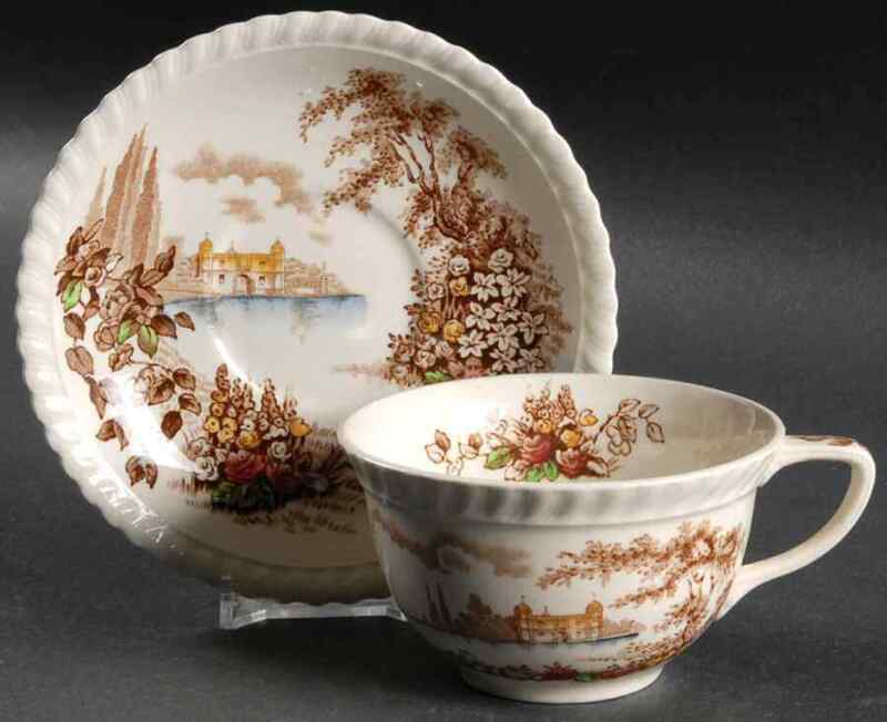 Johnson Brothers Castle On The Lake Brown Multicolor Cup & Saucer 274207