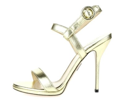 Paul Andrew Leros Metallic Platinum Leather Ankle Strap Sandals Shoes Size 38