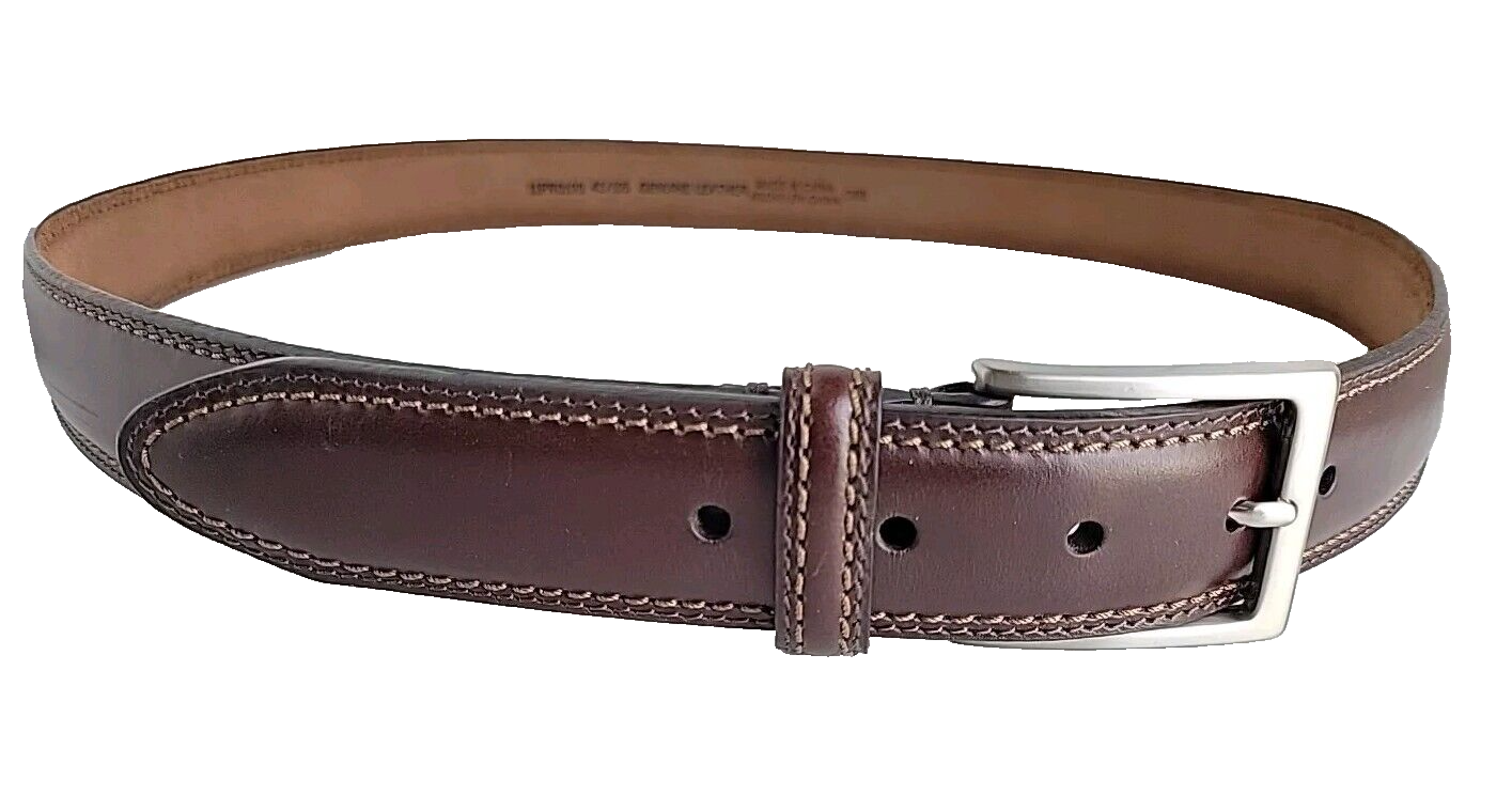 Men's Genuine DARK BROWN LEATHER BELT with Silver Buckle (Sz