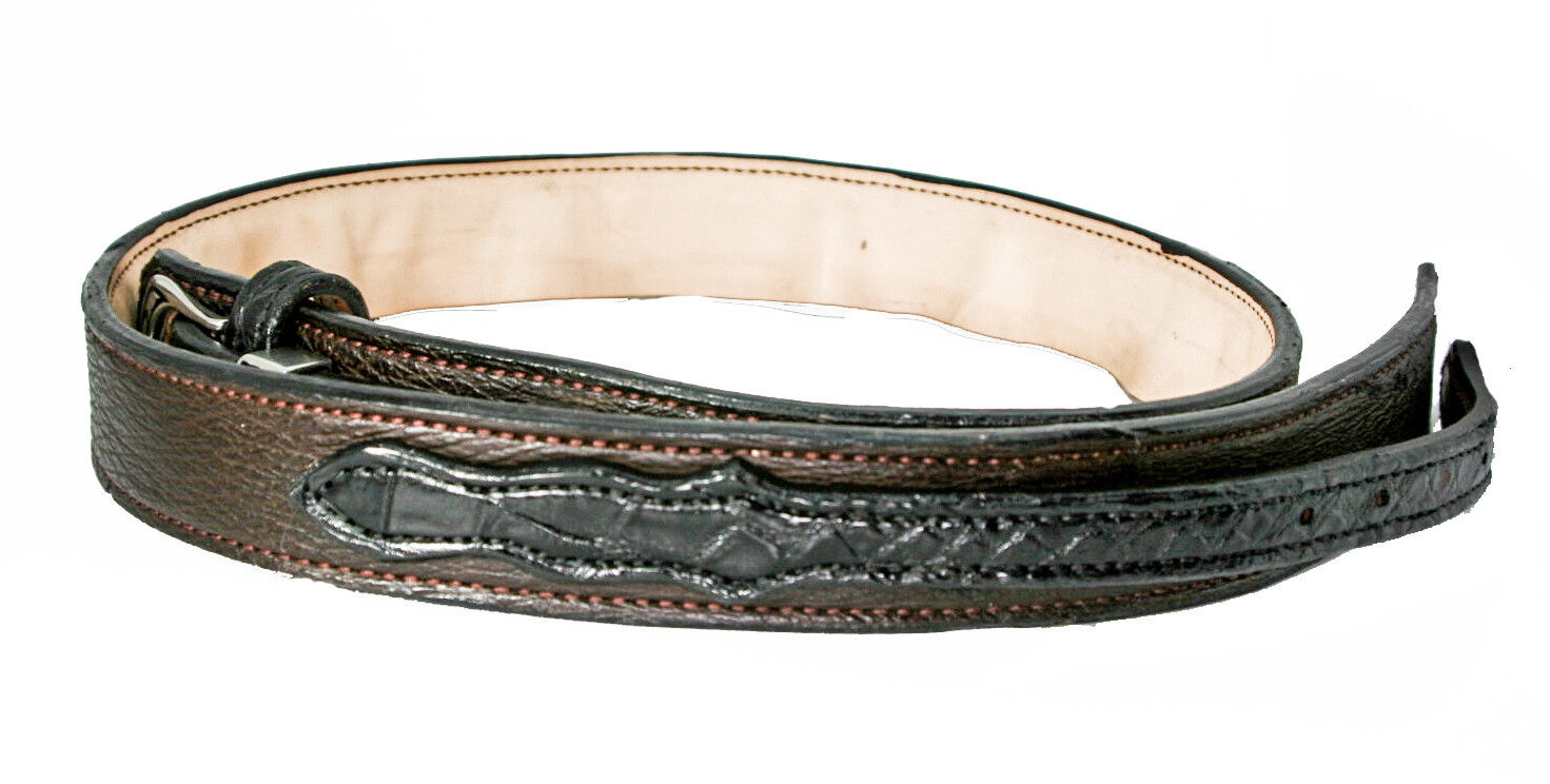 Pre-owned Handmade Mens Leather Belts Custom Ranger Belt Real Brown Shark Andblackalligator In Black Shark And Brown Alligator