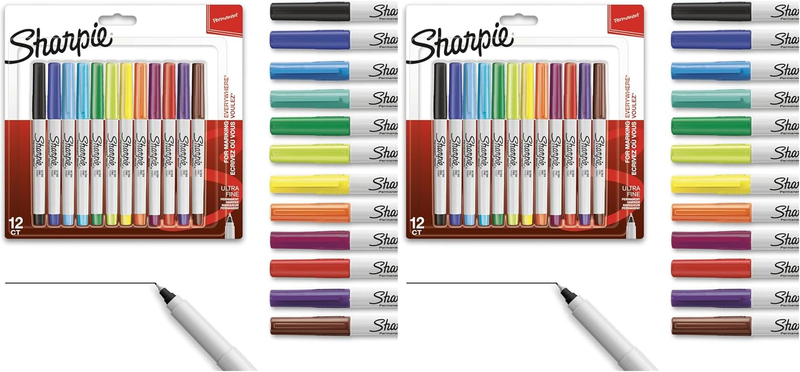 37175 Permanent Markers, Ultra Fine Point, Assorted Colours, 12 Count (Pack of 2