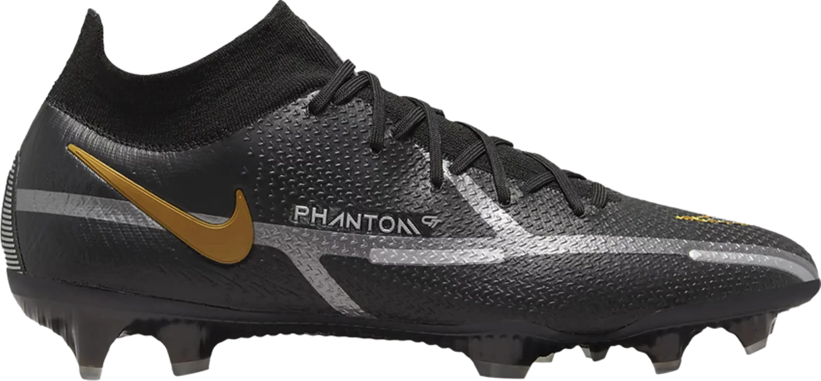 

Мужские футбольные бутсы Nike Phantom GT2 Elite DF FG, черные, золотые, серые CZ9889-007, размер 8,5, Черный, Nike Phantom GT Elite