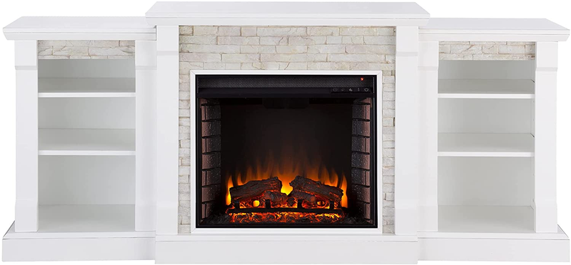 Gallatin Simulated Stone Electric Fireplace W/ Bookcases
