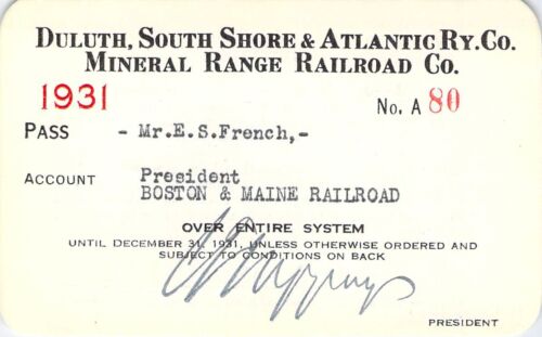 DULUTH S SHORE MINERAL RANGE PRESIDENTIAL LOW #80 RAILROAD RAILWAY RR RWY PASS  