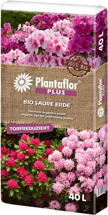 Plantaflor Plus Bio Erde Sauer, Rhododendronerde, Moorbeeterde, Blumenerde, 40 L