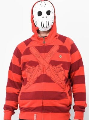 NEW Mens Red LRG Friday The 47th Full Zip Hoodie SMALL jason mask 13th Halloween